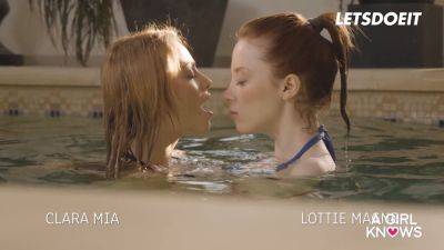 Watch Chicks Lottie Magne & Clara Mia's first time lesbian sex with a pool party in the middle of the night - sexu.com - Russia - France