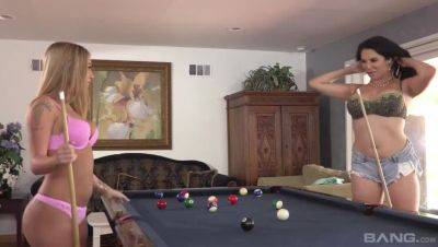 Missy Martinez - Kat Dior & Missy Martinez: Lesbian Play with Big Tits & Purple Dildo on Pool Table - xxxfiles.com